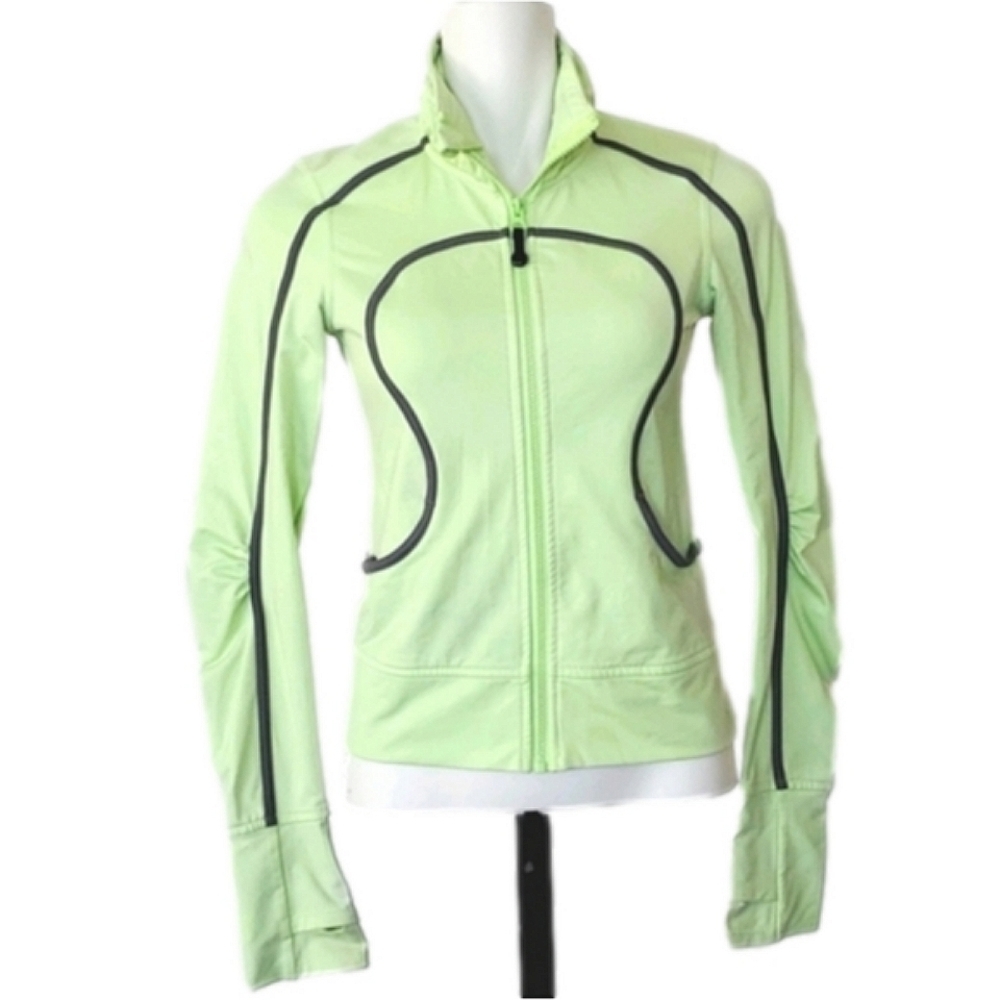 Lululemon Women"s Tracker Neon Lime Grey Piping Full  Zip Jacket  4